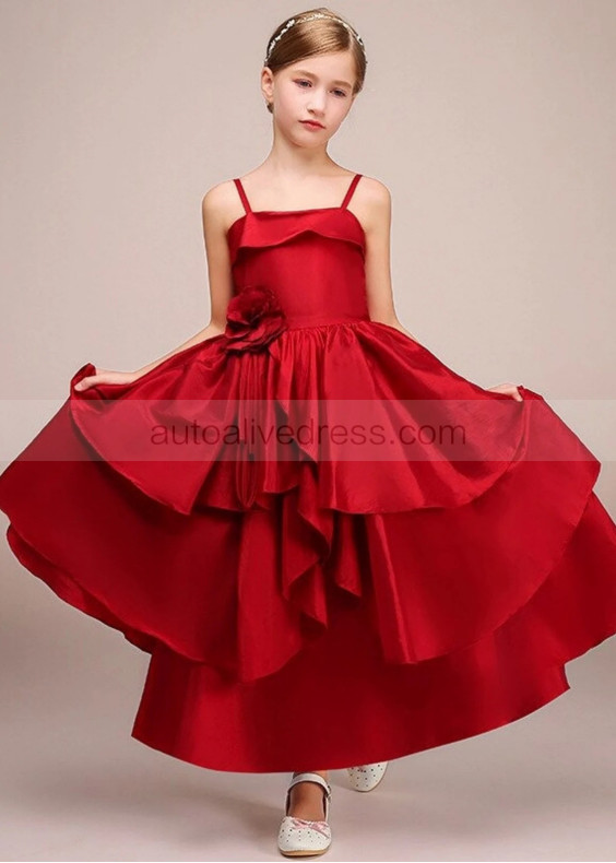 Red Satin Layered Vintage Flower Girl Dress